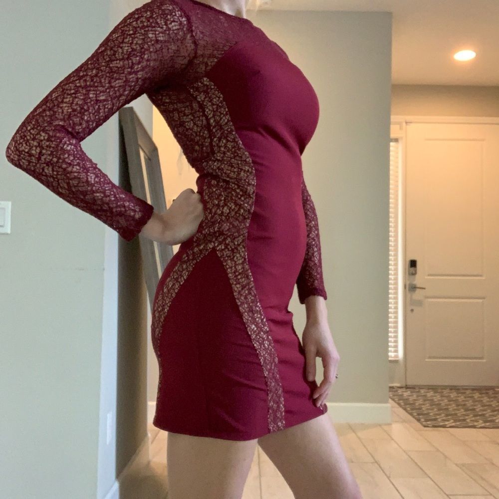 Topshop Wine Lace open back cocktail dress size 4